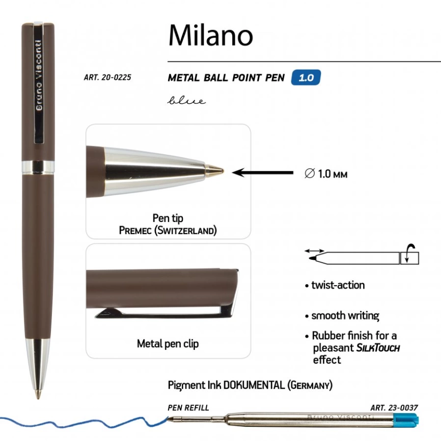 Ручка шариковая автоматическая MILANO,  коричневый фото 2