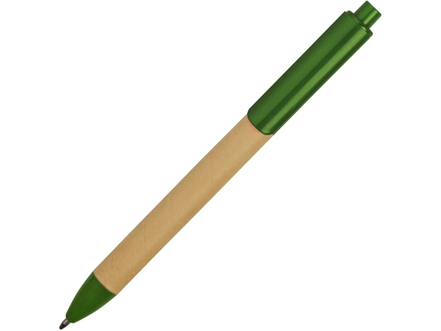 Ручка картонная пластиковая шариковая Эко 2.0, бежевый/зеленый фото 2