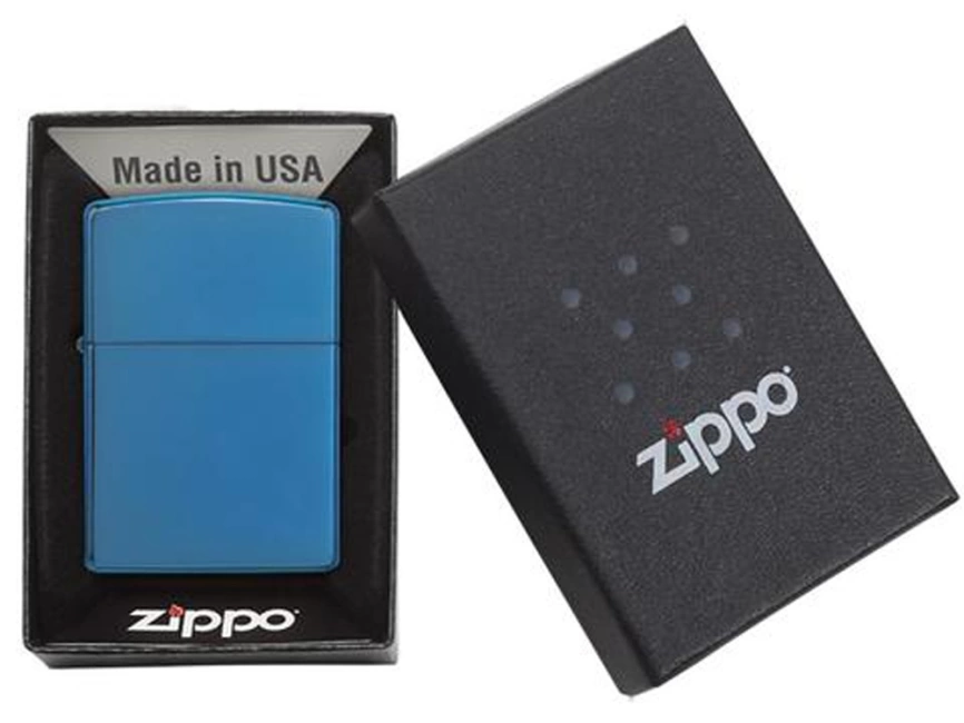 Зажигалка ZIPPO Classic с покрытием Sapphire™, латунь/сталь, синяя, глянцевая, 38x13x57 мм фото 4