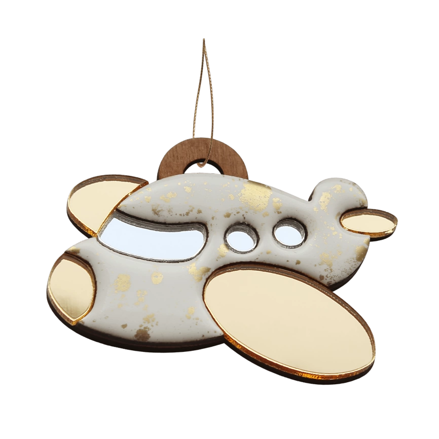 Ёлочная игрушка Самолетик (белый с золотым ) фото 1