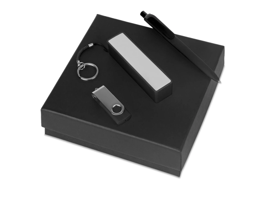 Подарочный набор Space Pro с флешкой, ручкой и зарядным устройством, черный фото 1