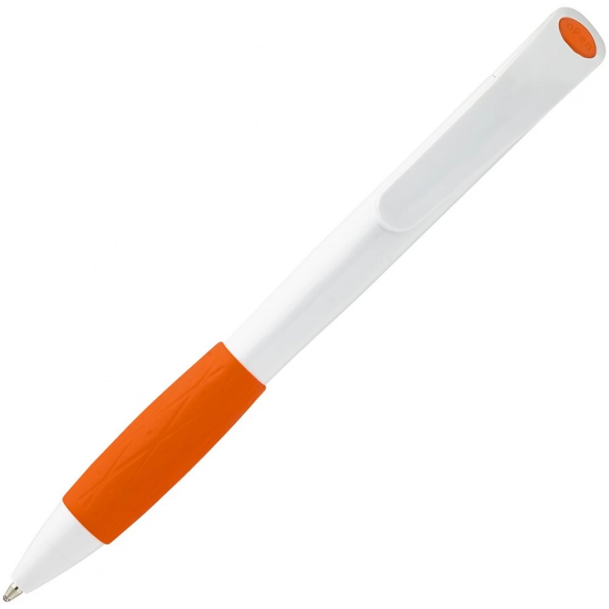 Ручка шариковая Grip, белая с оранжевым фото 6