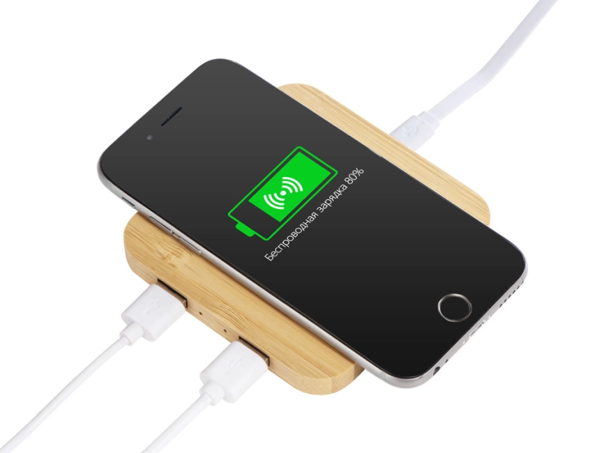 USB-хаб с беспроводной зарядкой из бамбука Plato фото 2