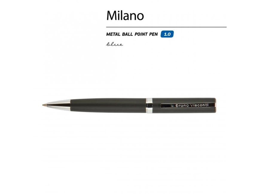 Ручкa BrunoVisconti шариковая автоматическая 1мм синяя Milano Graphite (черный металлический корпус) фото 2
