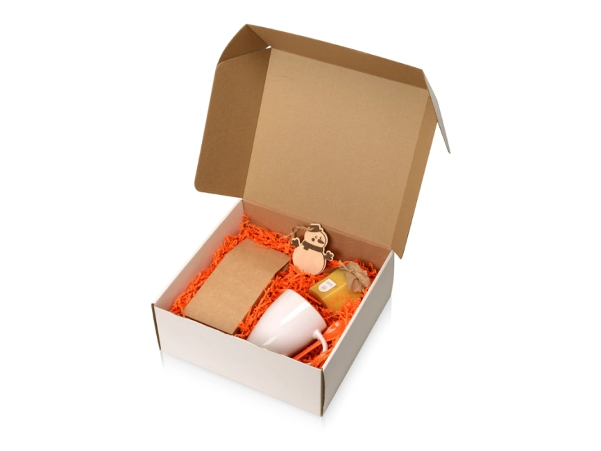 Подарочный набор с чаем, кружкой, медом и новогодней подвеской Чайная церемония, оранжевый фото 2