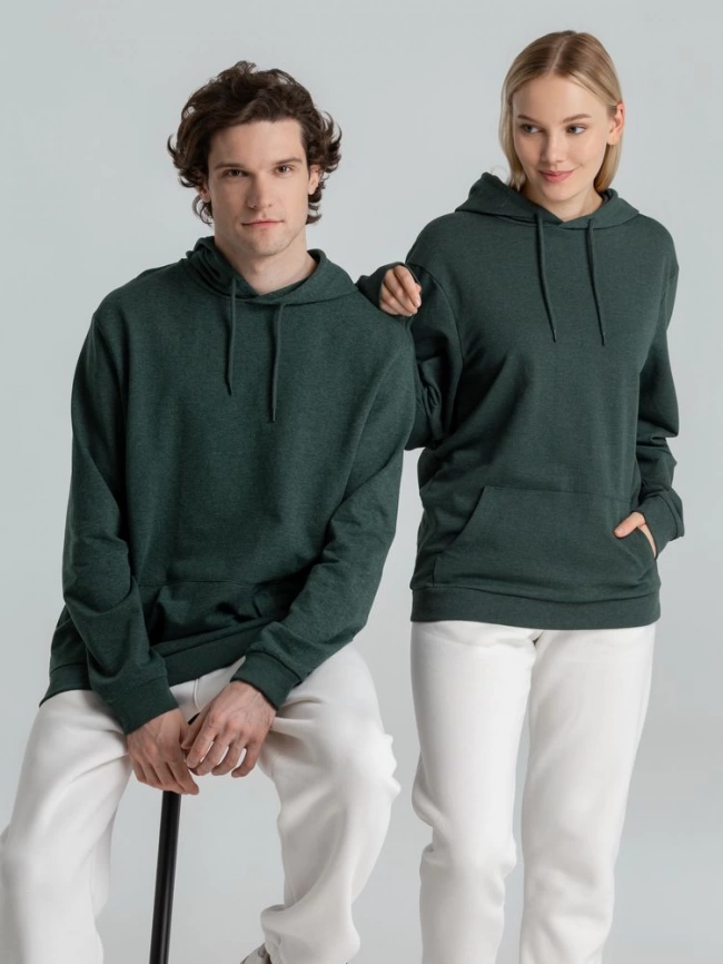 Толстовка с капюшоном унисекс Hoodie, темно-зеленый меланж, размер M фото 19