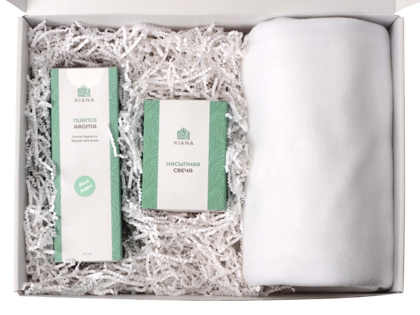 Подарочный набор White light с пледом, диффузором, насыпной свечой фото 2