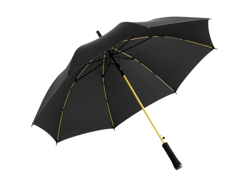 Зонт-трость Colorline с цветными спицами и куполом из переработанного пластика, черный/желтый фото 1