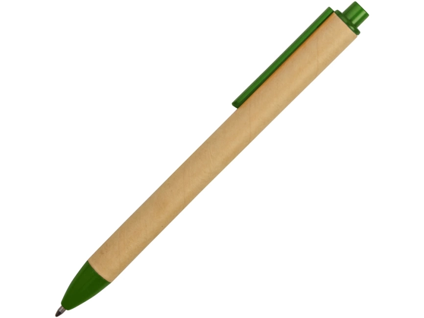 Ручка картонная пластиковая шариковая Эко 2.0, бежевый/зеленый фото 3