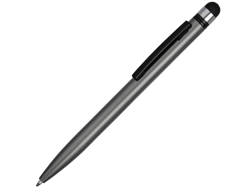 Ручка-стилус металлическая шариковая Poke, серый/черный фото 1