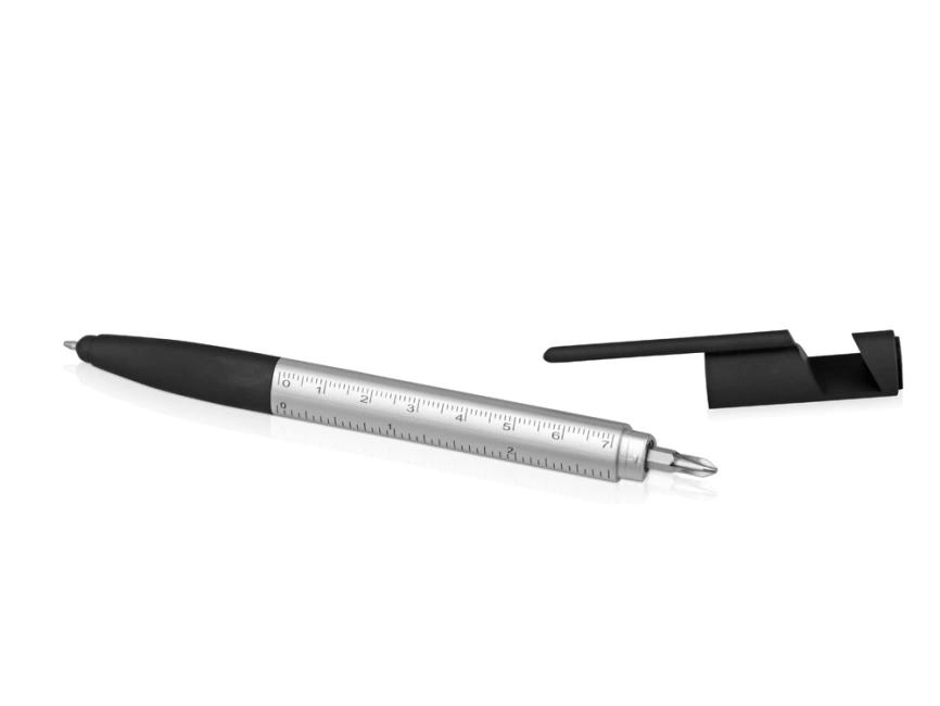 Ручка-стилус пластиковая шариковая многофункциональная (6 функций) Multy, серебристый фото 6