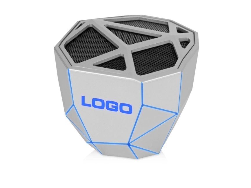 Портативная колонка Geo, серебристый + синяя подсветка фото 1