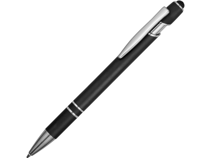 Ручка металлическая soft-touch шариковая со стилусом Sway, черный/серебристый фото 1