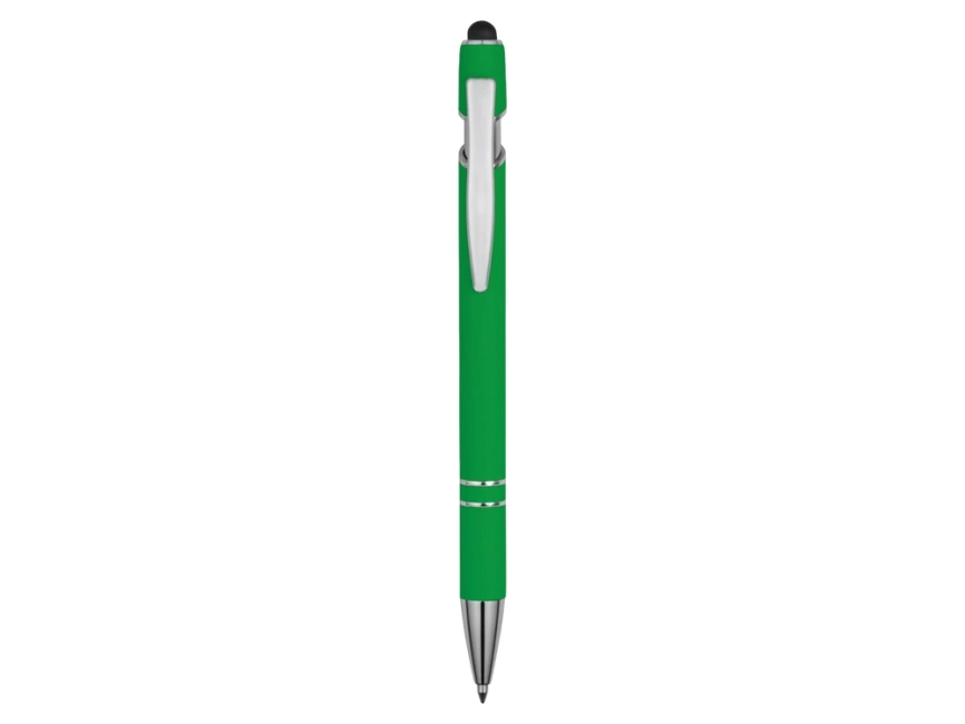 Ручка металлическая soft-touch шариковая со стилусом Sway, зеленый/серебристый фото 2