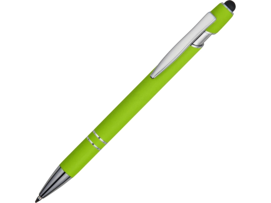Ручка металлическая soft-touch шариковая со стилусом Sway, зеленое яблоко/серебристый фото 1