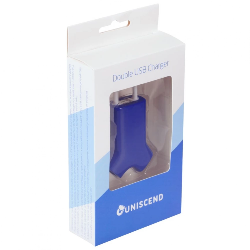 Сетевое зарядное устройство Uniscend Double USB, синее фото 4