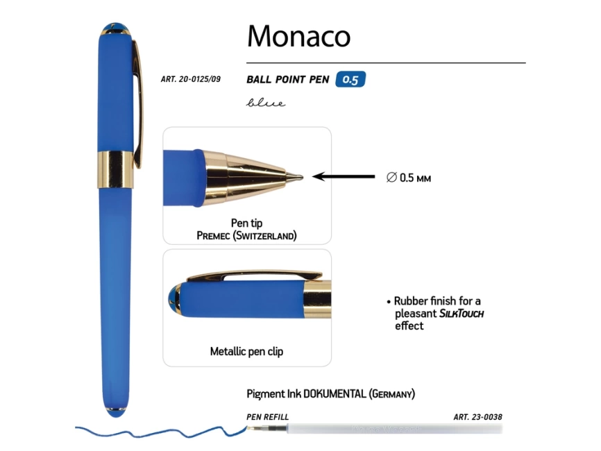 Ручка пластиковая шариковая Monaco, 0,5мм, синие чернила, ярко-синий фото 3