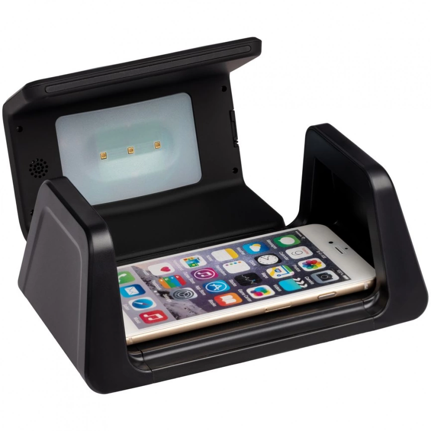 Настольный стерилизатор с беспроводной зарядкой и часами UV Depot, черный фото 3