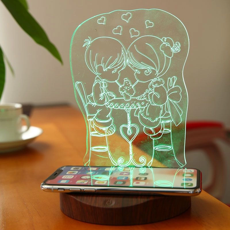 Беспроводное зарядное устройство - ночник Light Up, коричневая фото 4