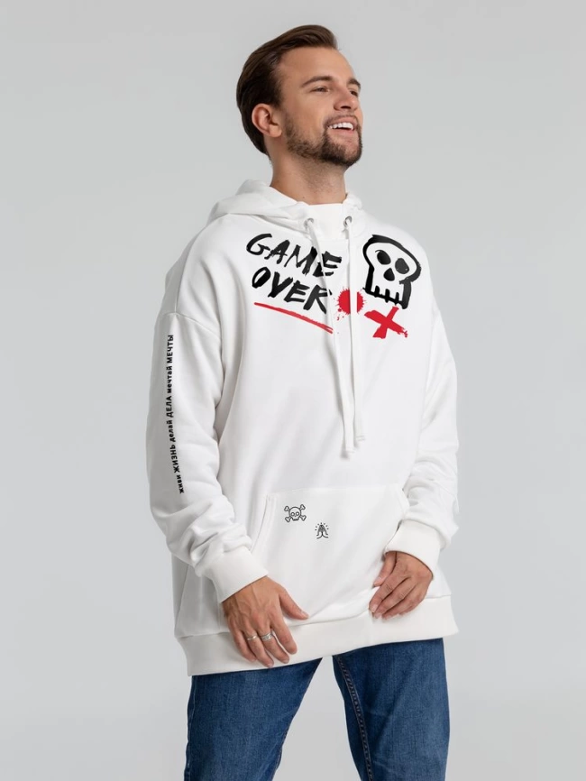 Худи оверсайз с термонаклейками Game Over, молочно-белое, размер ХL/ХХL фото 4