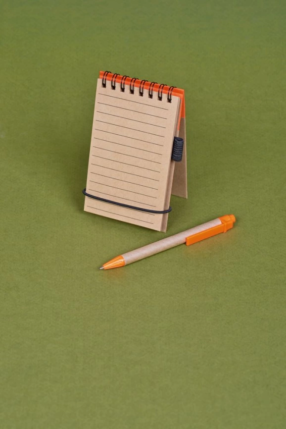 Блокнот на кольцах Eco Note с ручкой, оранжевый фото 6