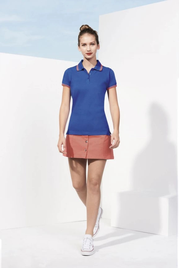 Рубашка поло женская Pasadena Women 200 с контрастной отделкой белая с синим, размер XL фото 6