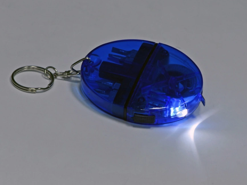 Брелок-рулетка с набором отверток и фонариком, синий фото 4