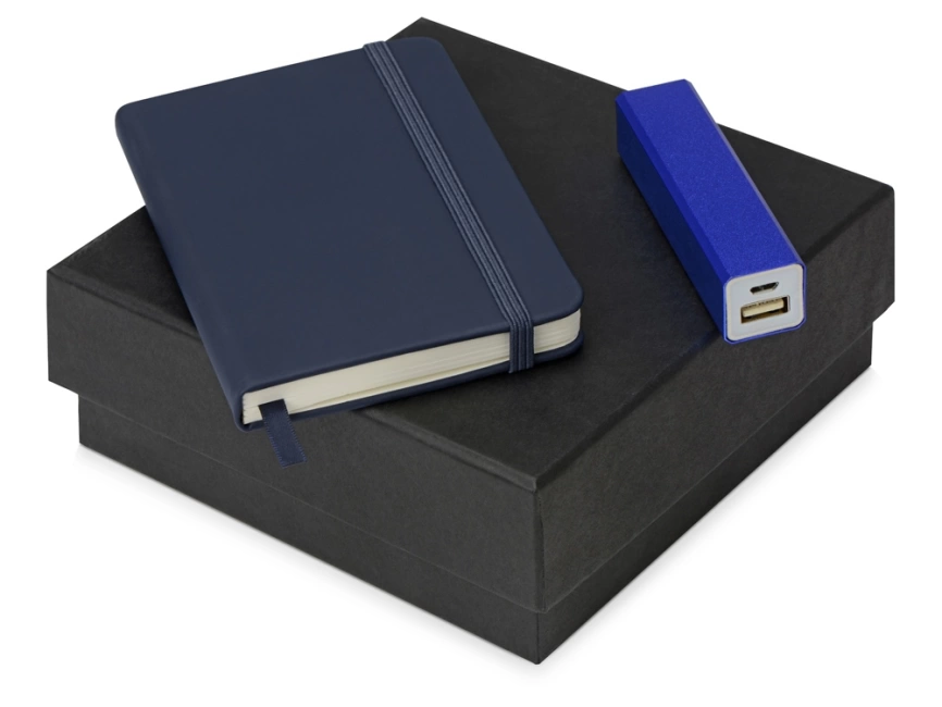 Подарочный набор To go с блокнотом и зарядным устройством, синий фото 1