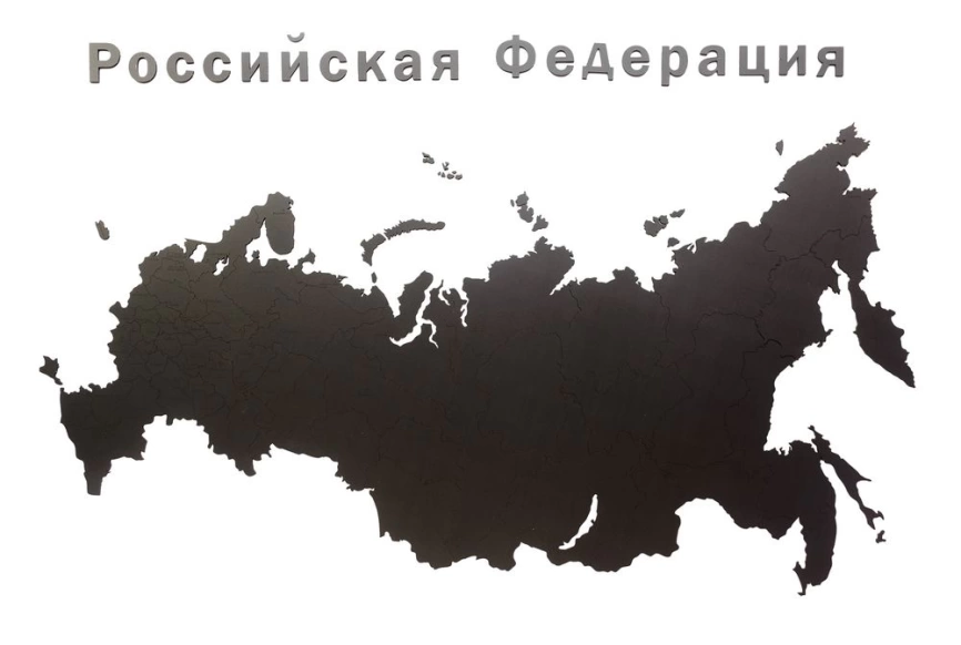 Деревянная карта России с названиями городов, черная фото 1