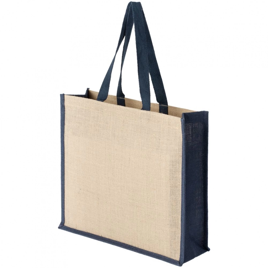 Холщовая сумка для покупок Bagari с синей отделкой фото 3