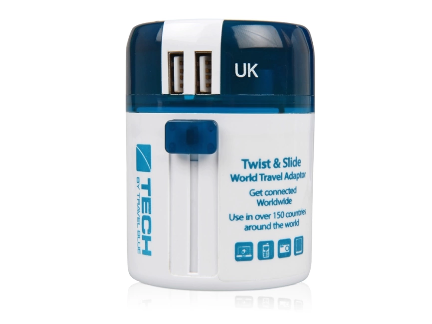 Адаптер с 2-умя USB-портами для зарядки Travel Blue Twist & Slide Adaptor голубой/белый фото 7