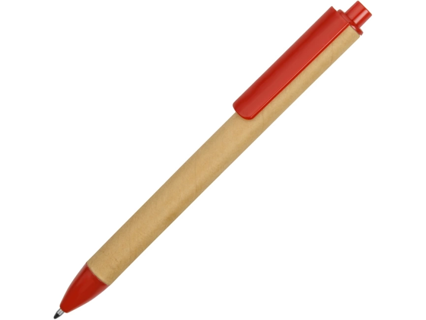 Ручка картонная пластиковая шариковая Эко 2.0, бежевый/красный фото 1