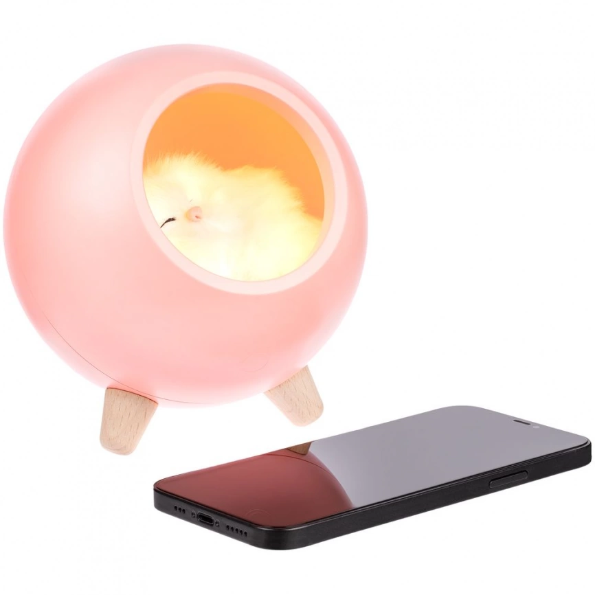 Беспроводная лампа-колонка Right Meow, розовая фото 8