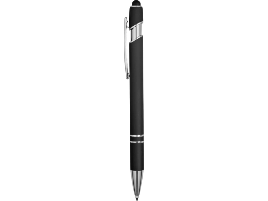 Ручка металлическая soft-touch шариковая со стилусом Sway, черный/серебристый фото 3