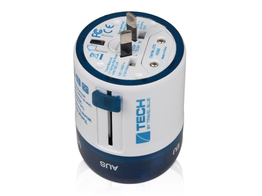 Адаптер с 2-умя USB-портами для зарядки Travel Blue Twist & Slide Adaptor голубой/белый фото 4