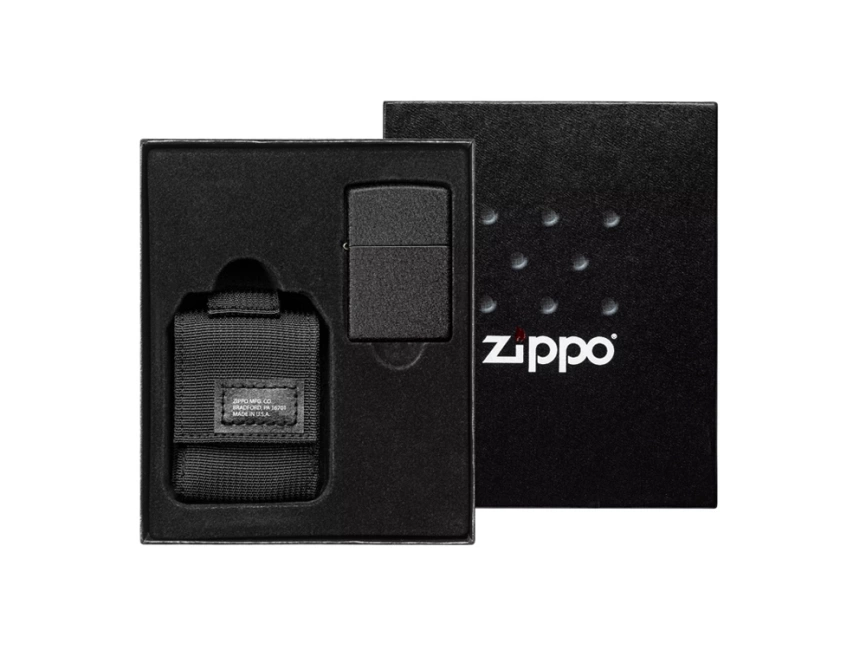 Набор ZIPPO: чёрная зажигалка Black Crackle® и чёрный нейлоновый чехол, в подарочной коробке фото 1
