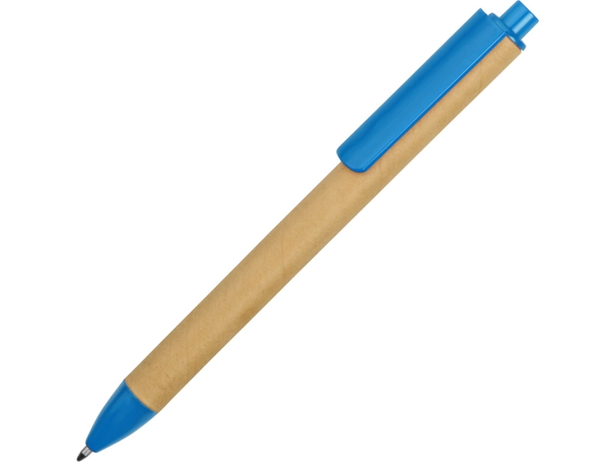 Ручка картонная пластиковая шариковая Эко 2.0, бежевый/голубой фото 1