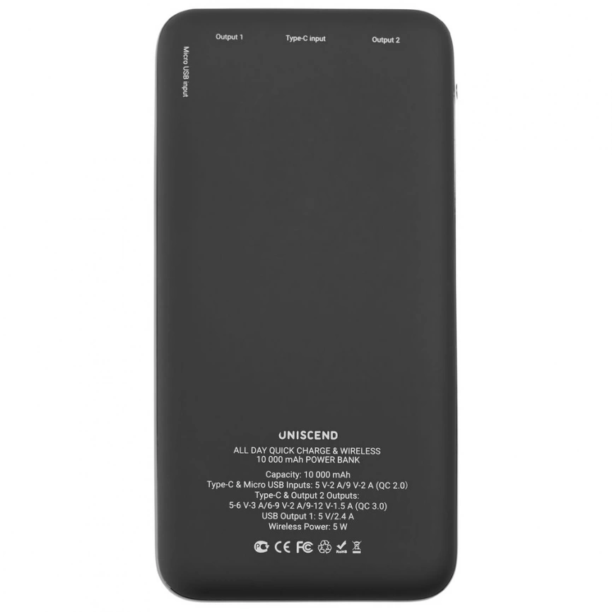 Aккумулятор Quick Charge Wireless 10000 мАч, черный фото 3