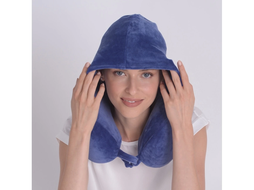 Подушка для путешествий с эффектом памяти, с капюшоном Hooded Tranquility Pillow, синий фото 5