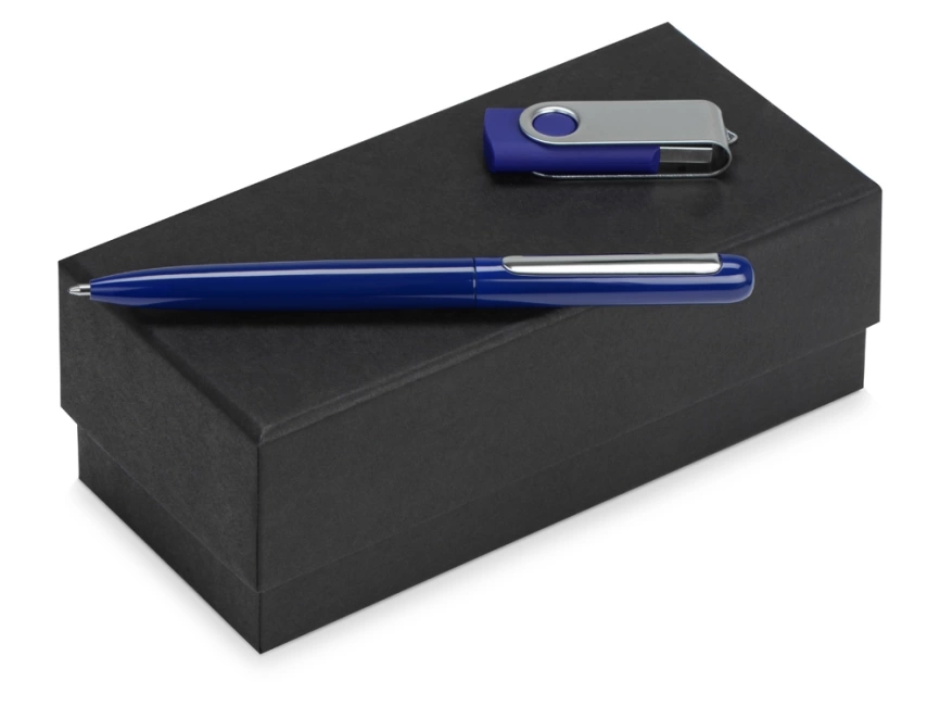 Подарочный набор Skate Mirro с ручкой для зеркальной гравировки и флешкой, синий фото 1