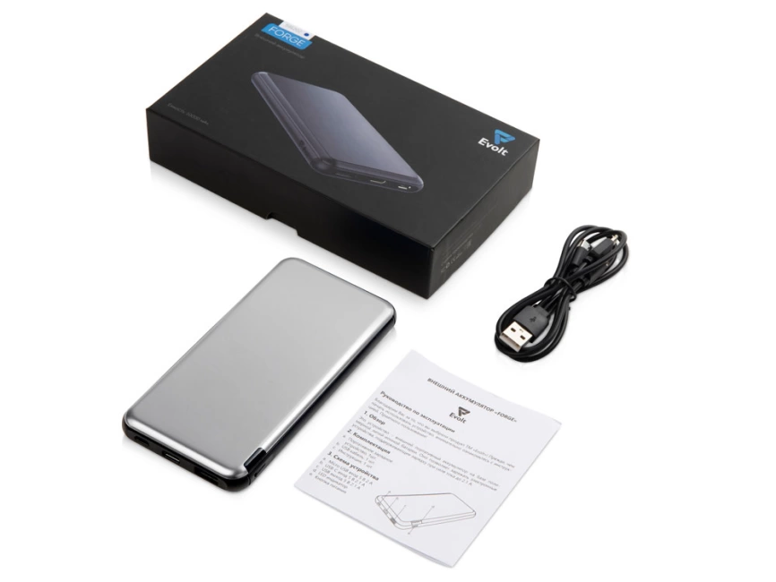 Внешний аккумулятор Forge, Evolt, металл, 10000mah, белый фото 7
