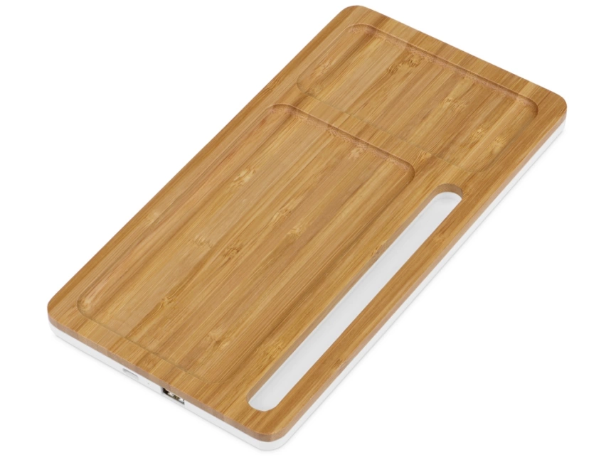 Беспроводное зарядное устройство-органайзер из бамбука Timber, темно-натуральный/белый фото 1