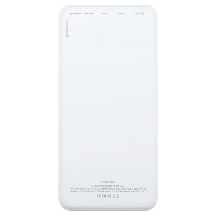 Аккумулятор Uniscend All Day Quick Charge PD 20000 мAч, белый фото 3