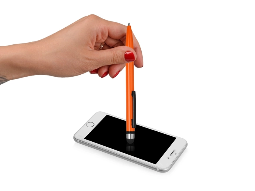 Ручка-стилус металлическая шариковая Poke, оранжевый/черный фото 4