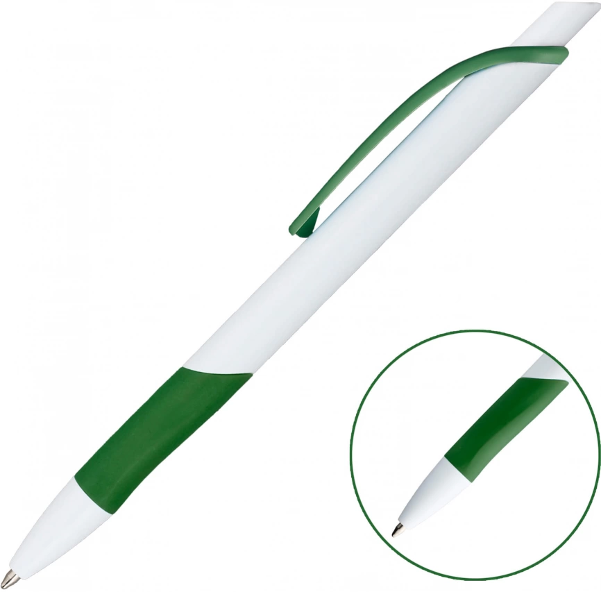 Ручка шариковая KLEO, белая с зелёным фото 1