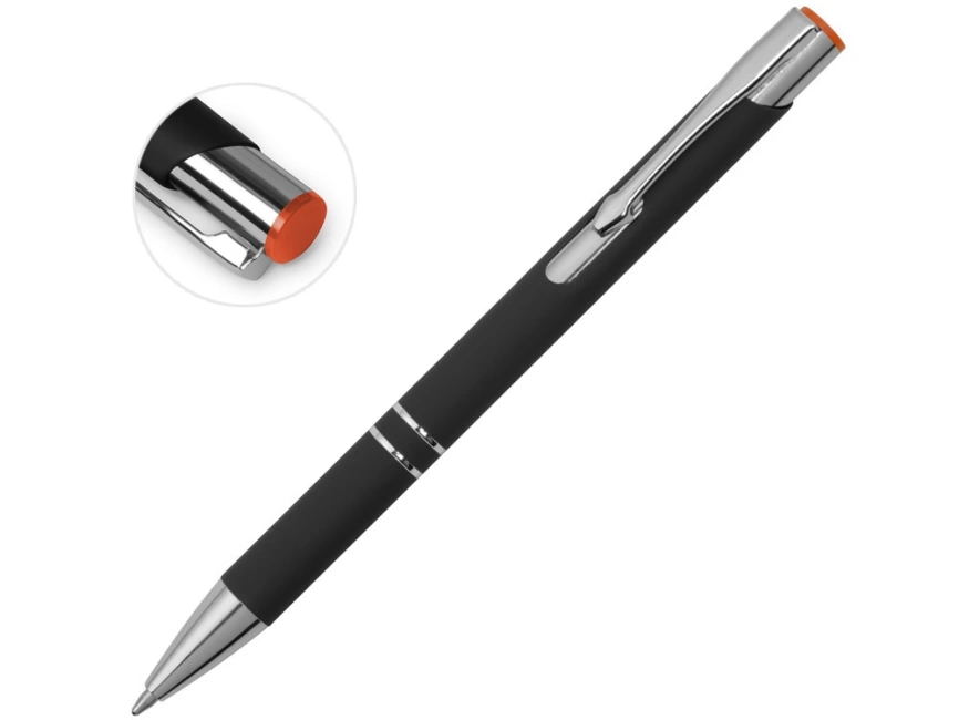 Ручка металлическая шариковая Legend Mirror Gum софт-тач с цветным слоем, черный / оранжевый фото 2