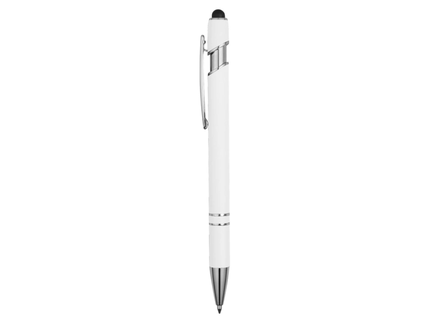 Ручка металлическая soft-touch шариковая со стилусом Sway, белый/серебристый фото 3