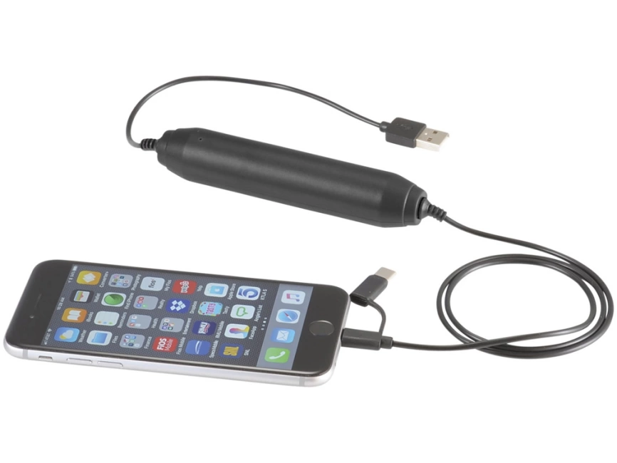 Портативное зарядное устройство, 2000 mAh/кабель 3 в 1, черный фото 3