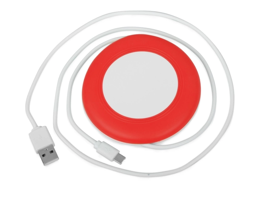 Беспроводное зарядное устройство со встроенным кабелем 2-в-1 Disc, красный фото 2