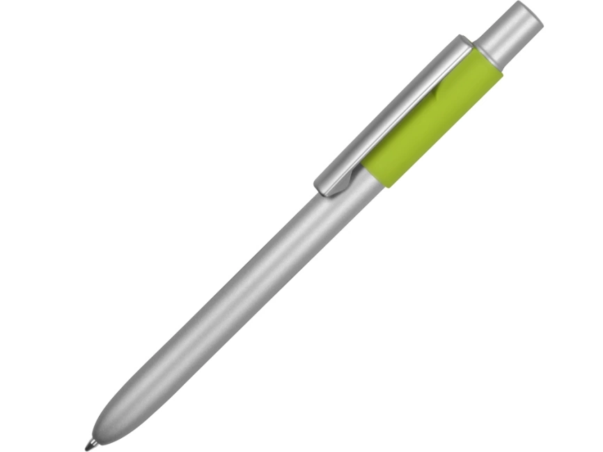 Ручка металлическая шариковая Bobble с силиконовой вставкой, серый/зеленое яблоко фото 1